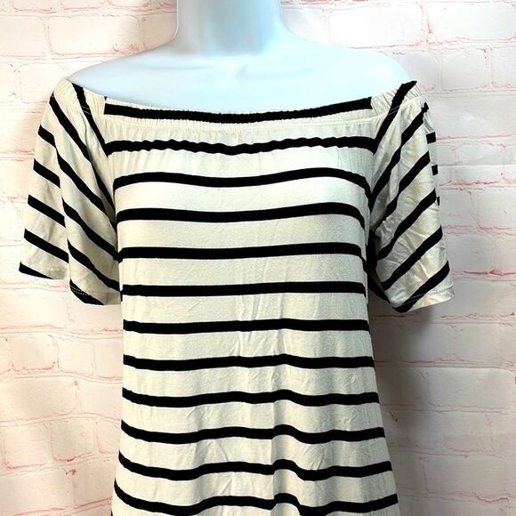 Bellamie-Off shoulder striped tent stretchy mini dress pockets - Picture 7 of 10
